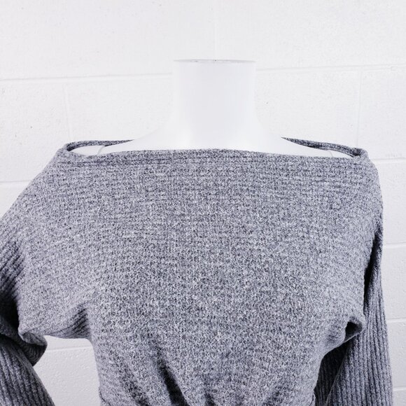 Free people Crazy On You Thermal Top Sweater Long Sleeve Boat Neck Grey Size S - Picture 6 of 10